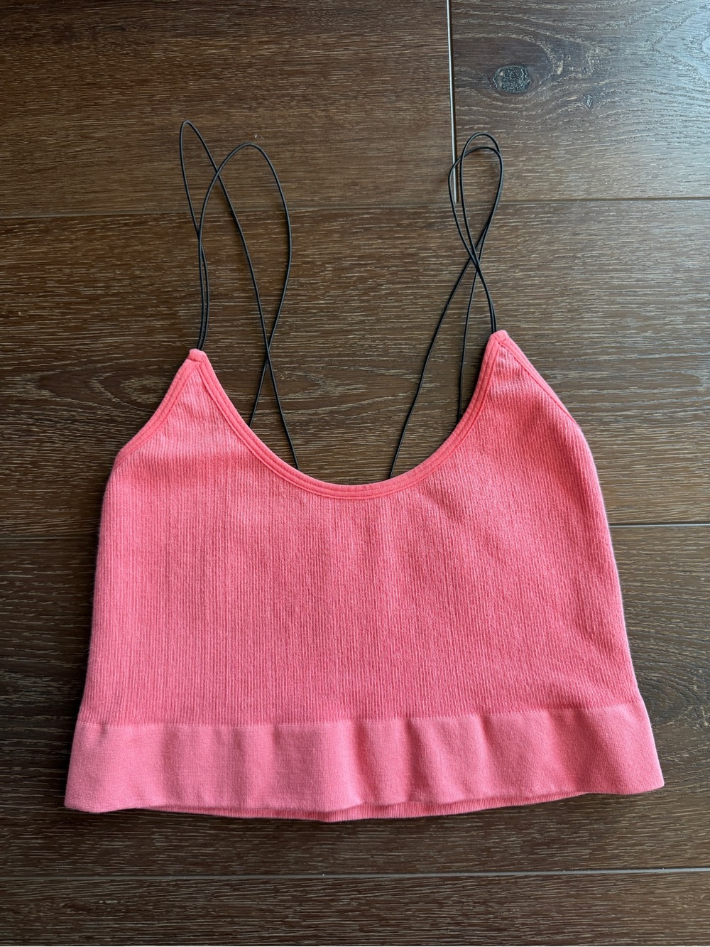 By Together Coral Pink Ribbed Cropped Tank with Thin Straps